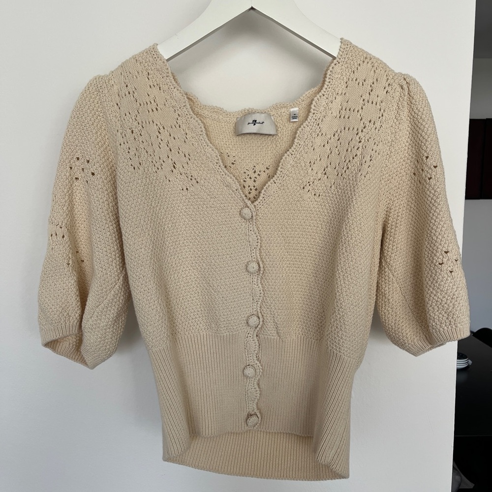 7 For All Mankind | Pointelle Peplum Cardigan / Blouse Women's Cream M